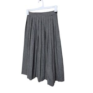 Incognito Houndstooth Pleated Midi Skirt Women Size 6 Black White Wool Blend